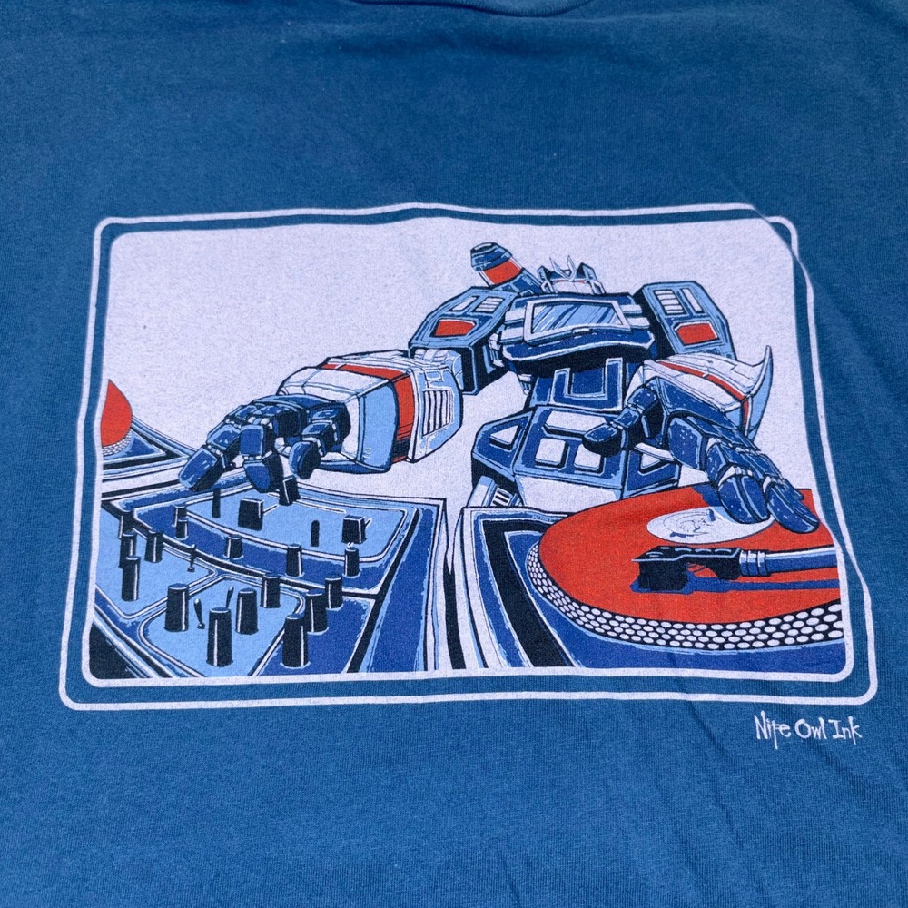 Robot DJ Graphic Tee Nite Owl Ink Mens XXL Blue Next Level Apparel